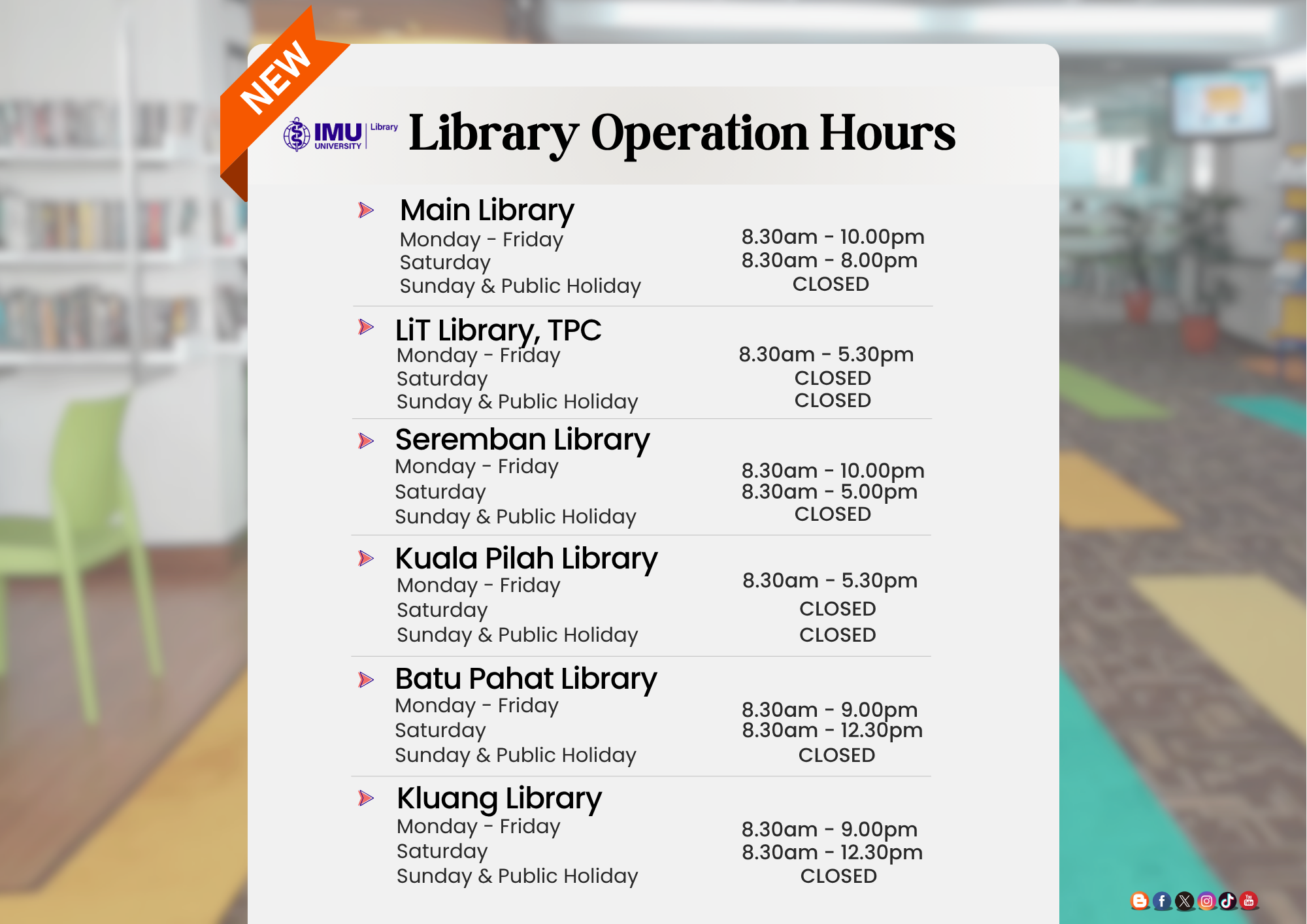  Library Operation Hours 2026
 