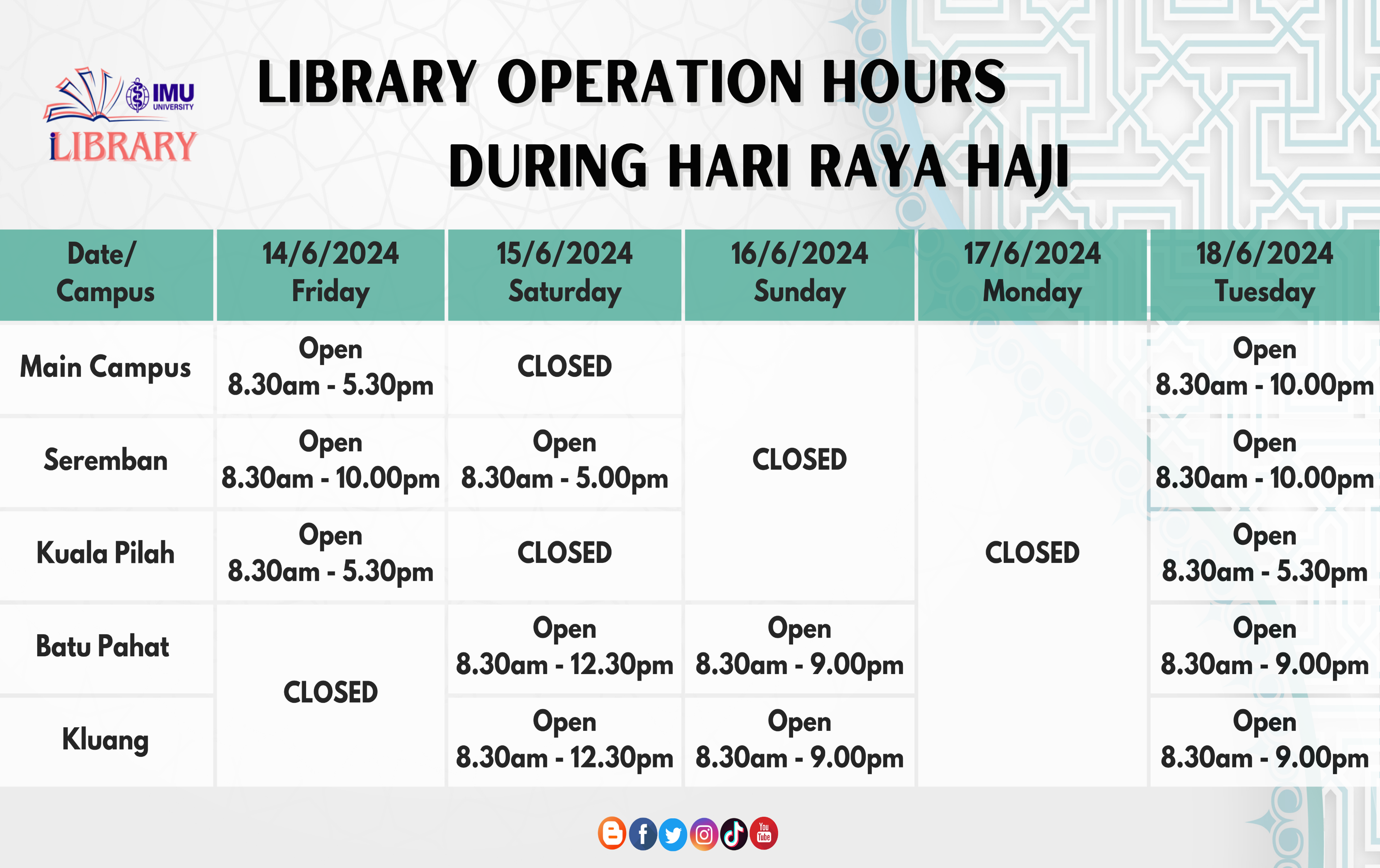 Library Operation Hari Raya Haji