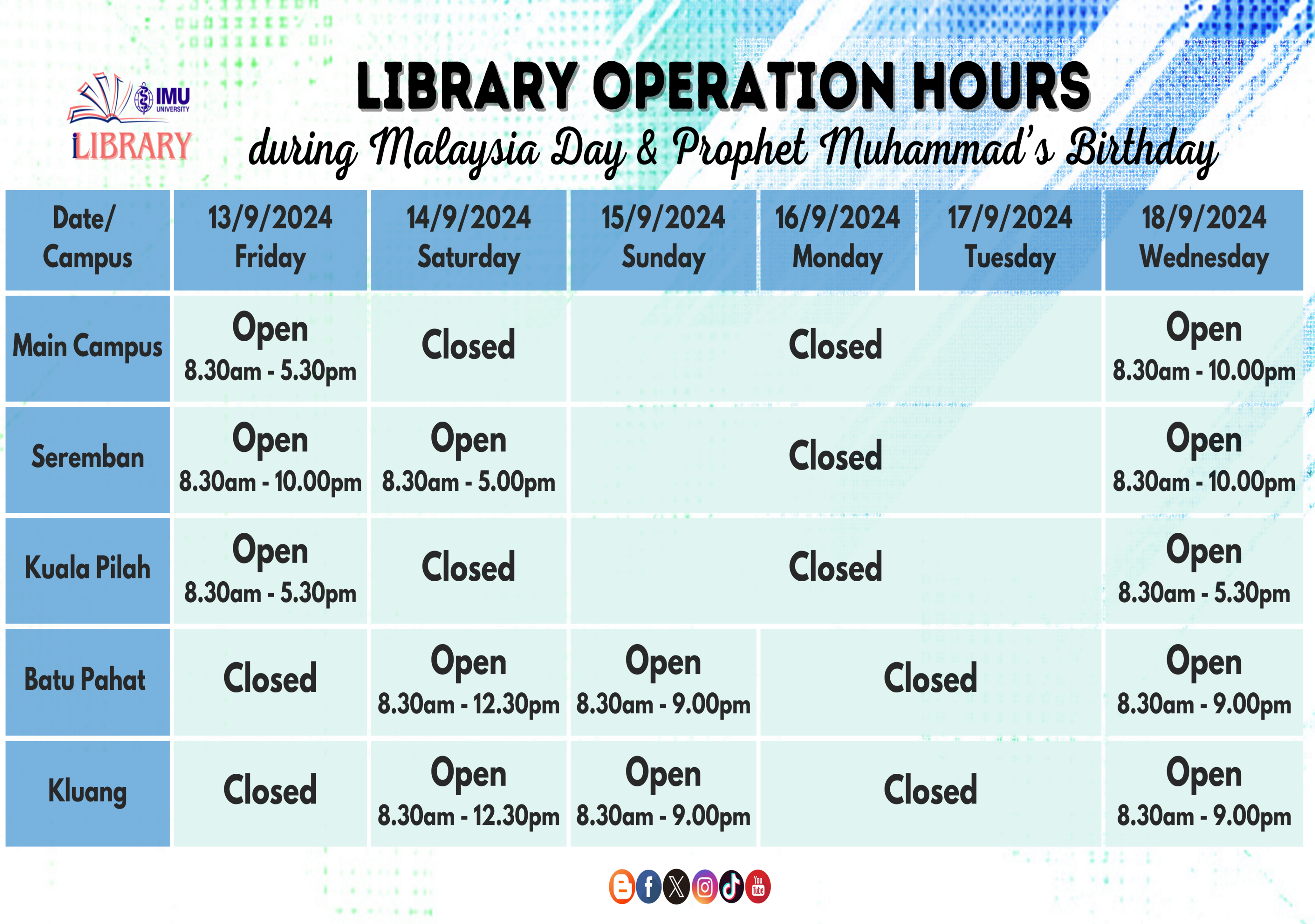 Library Hour poster during Malaysia Day & Prophet Muhammad's Birthday