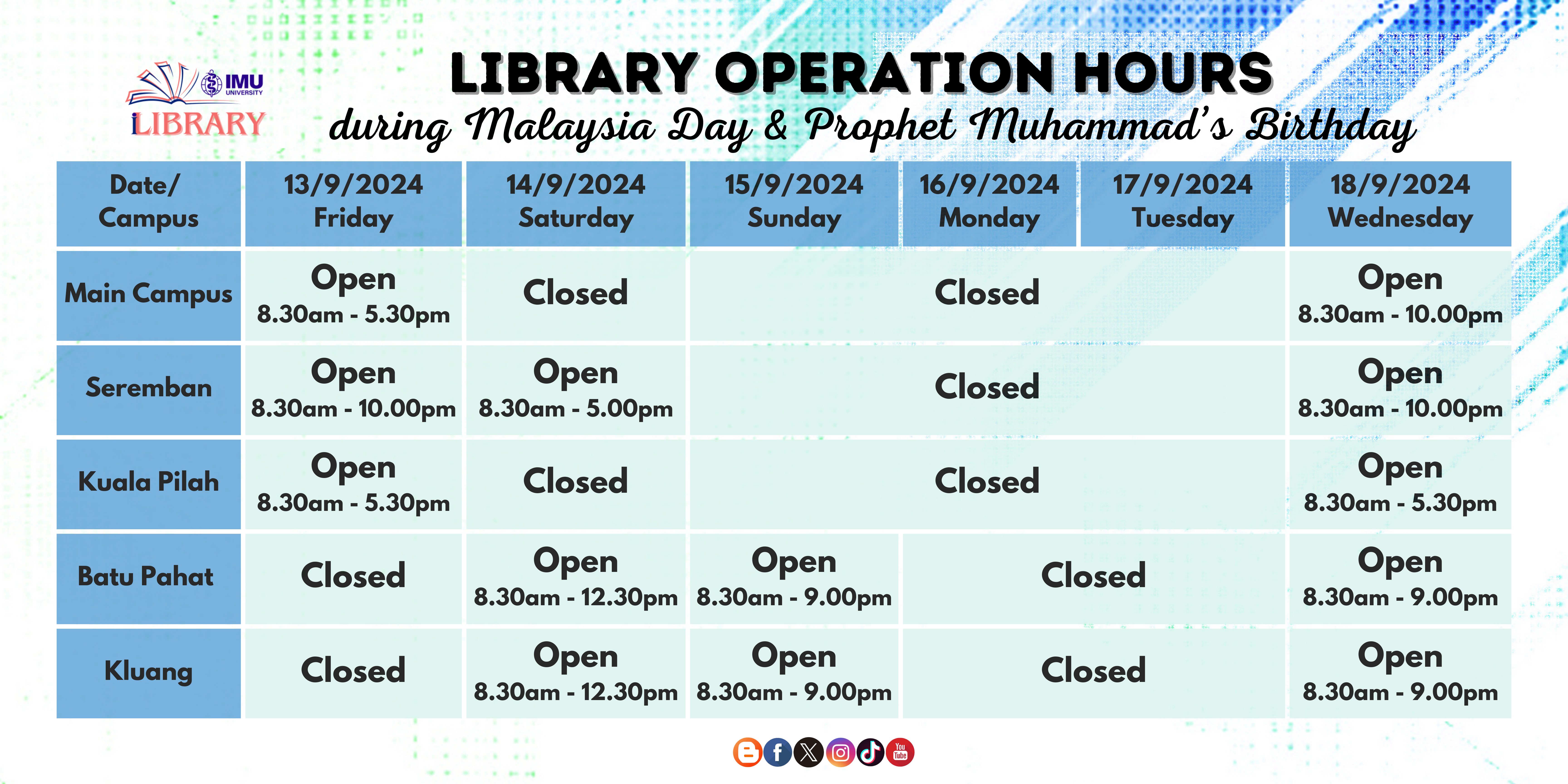 Library Hour poster during Malaysia Day & Prophet Muhammad's Birthday